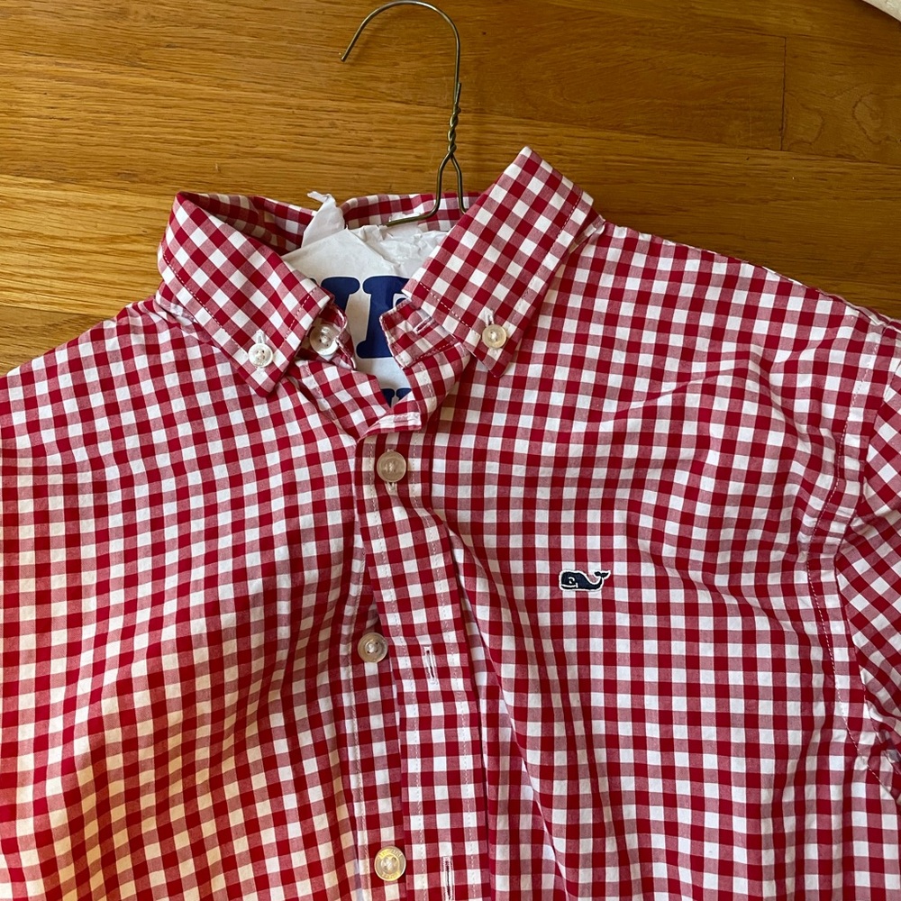 Vineyard Vines red checked button down.